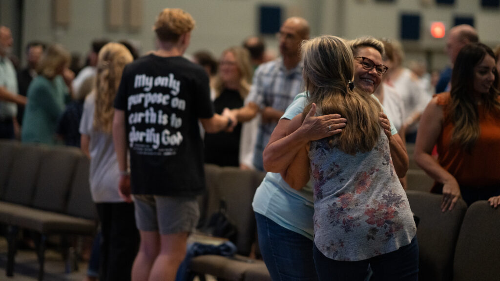 People-greeting-Sunday-service